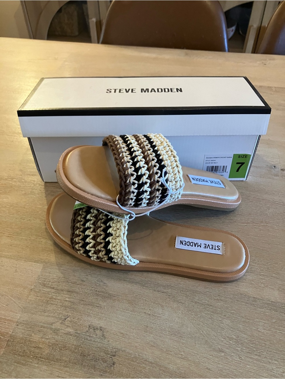 Steve Madden Neutral Crochet Braided Slide Sandals
